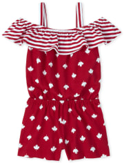 Barboteuse à épaules dénudées en forme de feuille d'érable pour la fête du Canada pour bébés et petites filles