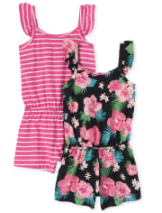 Lot de 2 barboteuses à fleurs pour bébés et petites filles