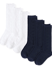 Girls Pointelle Knee Socks 6-Pack