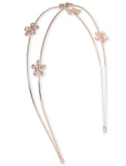 Diadema de metal con doble banda de flores Rhinestud para niñas