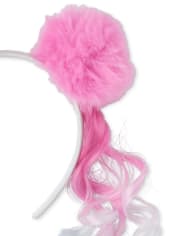 Diadema con extensión de cabello con pompones de piel sintética para niñas