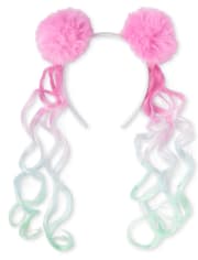 Diadema con extensión de cabello con pompones de piel sintética para niñas