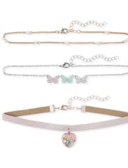 Girls Glitter Butterfly Choker Necklace 3-Pack