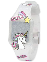 Reloj digital con unicornio y purpurina para niñas