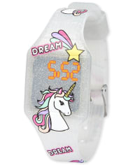 Reloj digital con unicornio y purpurina para niñas