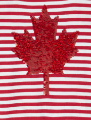 Girls Canada Day Glitter Maple Leaf Striped Ruffle Romper