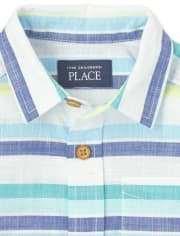 Chemise boutonnée assortie en chambray rayé pour bébé et tout-petit garçon papa et moi