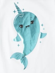 Camiseta con estampado de narval metalizado para niñas