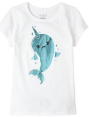 Camiseta con estampado de narval metalizado para niñas