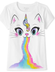 Girls Glitter Rainbow Caticorn Graphic Tee