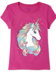 Girls Glitter Rainbow Unicorn Graphic Tee