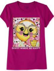 T-shirt graphique en forme de beignet Emoji scintillant pour filles