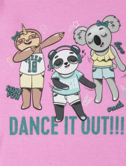 Girls Glitter Dance Panda Graphic Tee