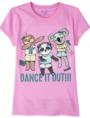 Girls Glitter Dance Panda Graphic Tee