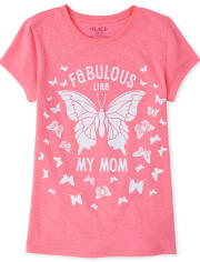 Girls Glitter Mom Butterfly Graphic Tee