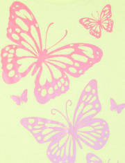 Camiseta estampada con brillo de mariposa para niñas