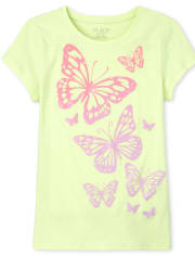 Camiseta estampada con brillo de mariposa para niñas