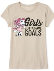 Camiseta con estampado de unicornio de fútbol con purpurina para niñas