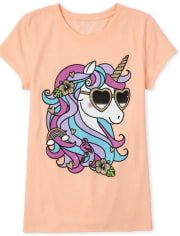 Girls Glitter Unicorn Graphic Tee