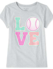 Girls Glitter Love Softball Graphic Tee