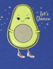 Camiseta con estampado de aguacate y purpurina para niñas