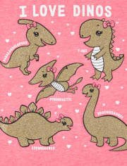 Baby And Toddler Girls Glitter Dino Graphic Tee
