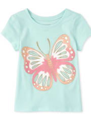 Baby And Toddler Girls CRAZY 8 Short Sleeve Glitter Butterfly Graphic Tee