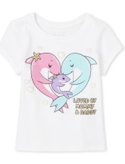 Camiseta con estampado de tiburón familiar con purpurina para bebés y niñas pequeñas