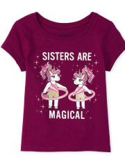 Baby And Toddler Girls Glitter Sister Unicorn Graphic Tee