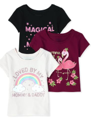 Paquete de 3 camisetas familiares con estampado brillante para bebés y niñas pequeñas