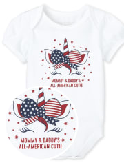 Baby Girls Americana Glitter Mommy And Daddy Unicorn Graphic Bodysuit
