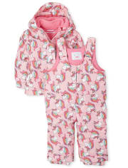 Toddler Girls Unicorn 3 In 1 Jacket And Snow Overalls Set