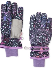 Girls Floral Ski Gloves