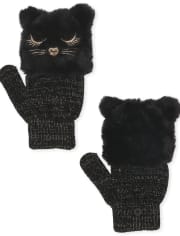 Girls Cat Chenille Gloves