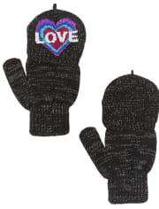 Girls Flip Sequin Heart Gloves