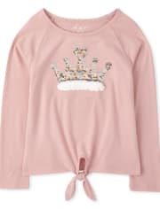 Girls Faux Fur Crown Tie Front Top