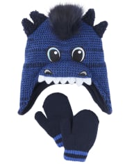 Toddler Boys Dino Hat And Mittens Set