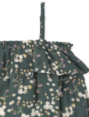 Girls Floral Dobby Ruffle Off Shoulder Top