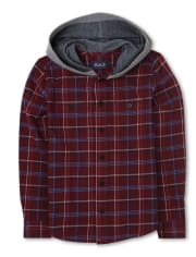 Camisa de franela a cuadros con botones y capucha para niños