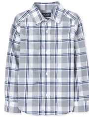 Boys Plaid Poplin Button Down Shirt