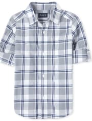 Boys Plaid Poplin Button Down Shirt