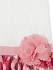 Girls Lace And Floral Knit To Woven Dress