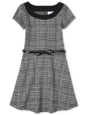 Girls Houndstooth Fit And Flare Dress