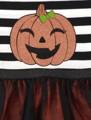 Baby And Toddler Girls Halloween Glitter Pumpkin Knit To Woven Dress