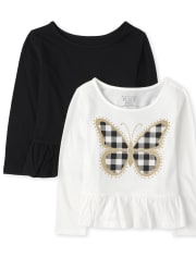 Toddler Girls Butterfly Peplum Top 2-Pack