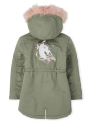 Girls Sequin Unicorn Parka Jacket