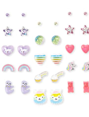 Paquete de 15 aretes de arcoíris para niñas
