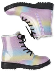 Girls Glitter Rainbow Lace Up Booties