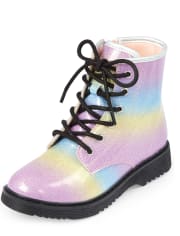 Botines con cordones y purpurina arcoíris para niñas