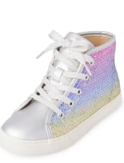 Zapatillas altas con lentejuelas arcoíris para niñas